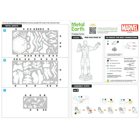 Marvel [Avengers: The Infinity Saga] - Iron Man Mark LXXXV 3D Figure Model Kit (Steel, Easy to Moderate Difficulty) - Fascinations - Metal Earth Premium Series - (2022)