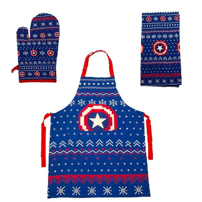 Marvel: Captain America - Christmas Kitchen Gift Set - Bioworld - Apron, Oven Mitt & Dish Towel