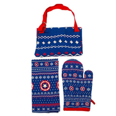 Marvel: Captain America - Christmas Kitchen Gift Set - Bioworld - Apron, Oven Mitt & Dish Towel