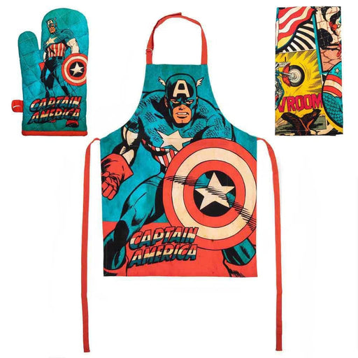 Marvel - Captain America Kitchen Gift Set - Bioworld - Apron, Oven Mitt & Dish Towel