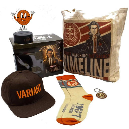 Marvel: Loki - TVA Collector's Gift Box Set - Culturefly - Hat, Tote Bag, Crew Socks, Keychain, LED Light