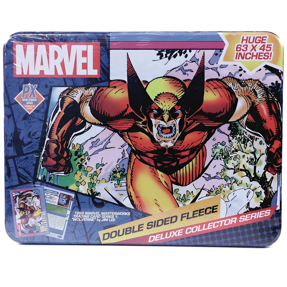 Marvel: X-Men - 1992 Wolverine Trading Card Blanket & Tin (Fleece, 63"x45") - Surreal Entertainment - San Diego Comic-Con SDCC 2023 Exclusive