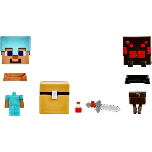 Minecraft - Spider Slaying Steve Mini Action Figure Set (1.5") - Mattel - Mob Head Minis Series