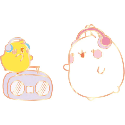 Molang - Piu-Piu & Molang Listening to Music Pin Badge Set (Metal) - ABYstyle