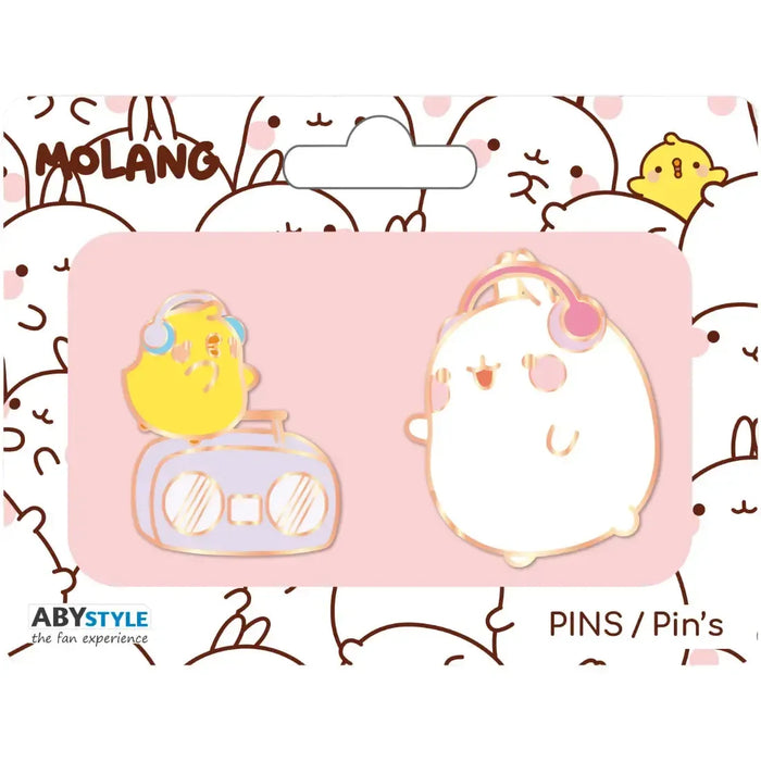 Molang - Piu-Piu & Molang Listening to Music Pin Badge Set (Metal) - ABYstyle