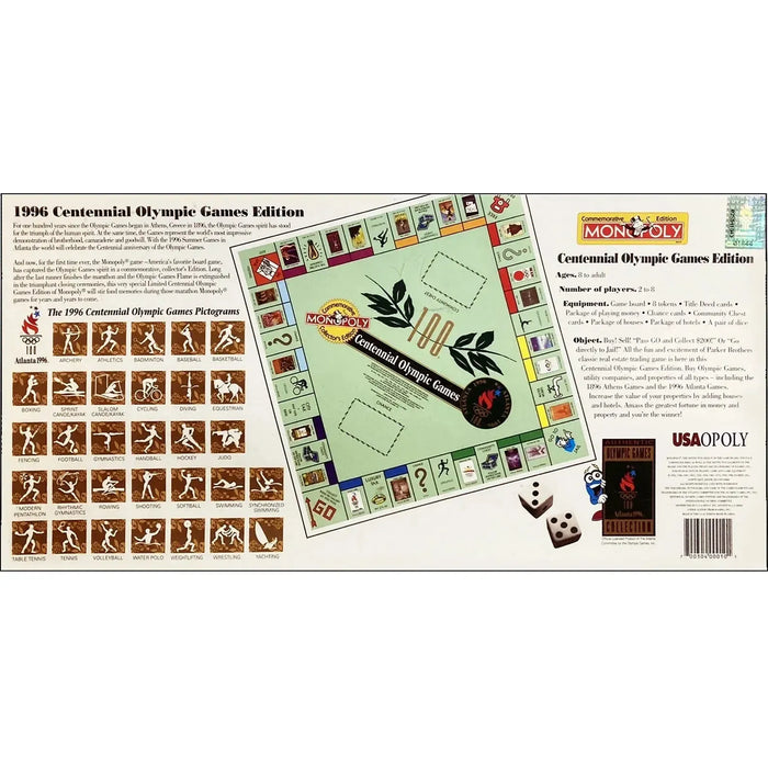 Monopoly: Centennial Olympic Games Edition [1996 Atlanta Olympic Games] - Economic Sports Board Game for Family, Adults, and Children (2-8 Players, Ages 8+) - USAopoly - (1996)