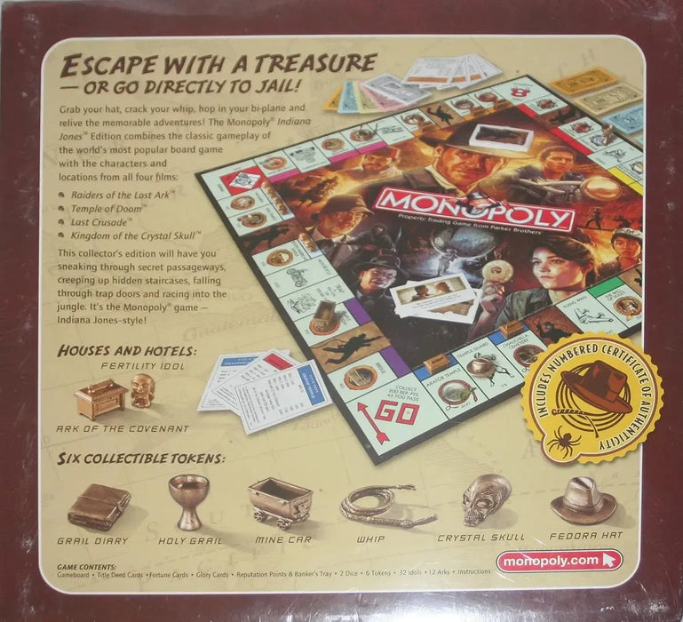 Monopoly - Indiana Jones Edition Board Game for Family, Adults, and Children (2-6 Players, Ages 8+) - Collector's Edition