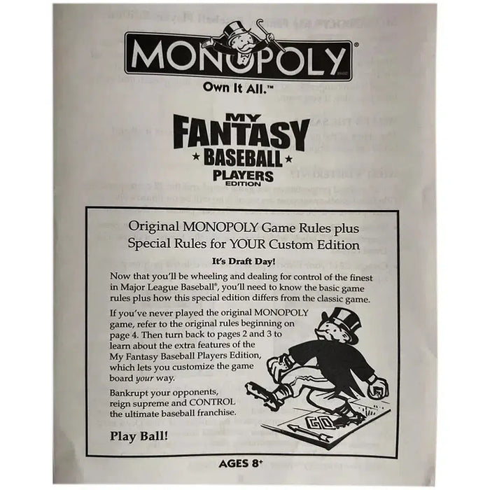 Monopoly: My Fantasy Baseball Players Edition - Economic Sports Board Game for Family, Adults, and Children (2-6 Players, Ages 8+) - USAopoly