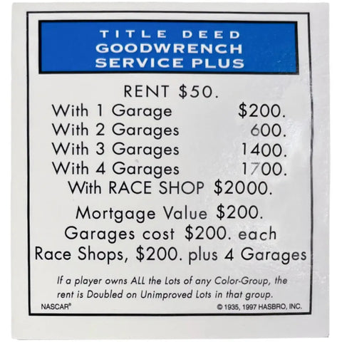 Monopoly: NASCAR Official Collector's Edition - Economic Racing Board Game for Family, Adults, and Children (2-8 Players, Age 8+) - Parker Brothers - (1997)