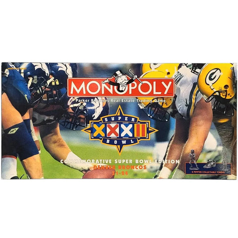 Monopoly: Super Bowl XXXII Commemorative Super Bowl Edition [NFL: Denver Broncos vs Green Bay Packers] - Competitive Football Board Game for Family, Adults, and Children (2-6 Players, Ages 8+) - USAopoly