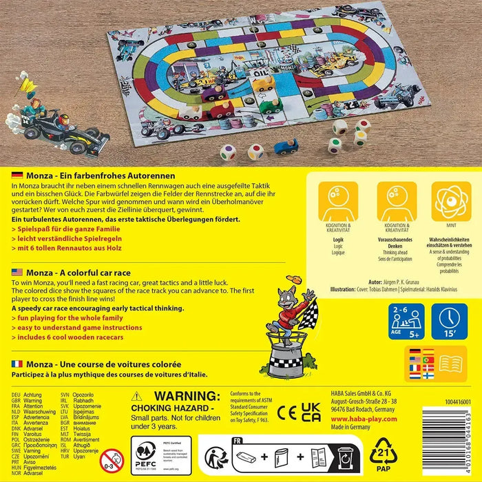 Monza - Dice-Based Racing Board Game for Adults, Family, and Children (2-6 Players, Ages 5+) - HABA