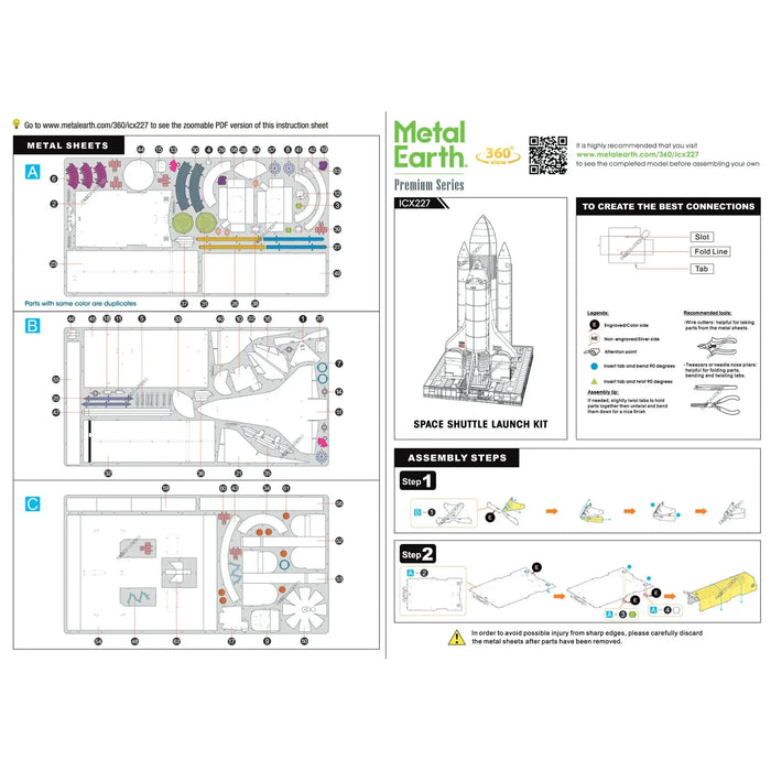 NASA - Space Shuttle Launch Kit Spacecraft 3D Figure Model Kit (1:342 Scale, Steel, Hard Difficulty) - Fascinations - Metal Earth Premium Series - (2023)