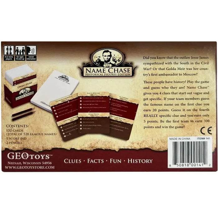Name Chase: Historical Figures Edition - Trivia History Card Game for Adults, and Family (4+ Players, Ages 12+) - Geo Toys