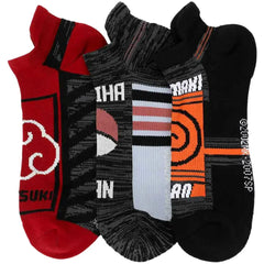 Naruto - Akatsuki, Uchiha & Uzumaki Men's Athletic Ankle Compression Socks Set (3 Pairs) - Bioworld