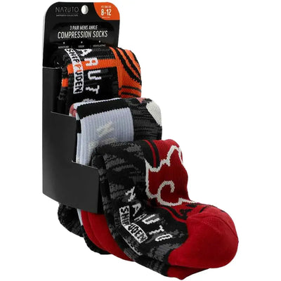 Naruto - Akatsuki, Uchiha & Uzumaki Men's Athletic Ankle Compression Socks Set (3 Pairs) - Bioworld