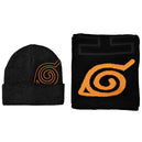 Naruto - Hidden Leaf Village Beanie Hat & Scarf Winter Set (Black & Orange) - Bioworld