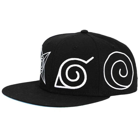 Naruto - Konoha Village Clan Symbols Snapback Hat (Black, Flat Bill) - Bioworld