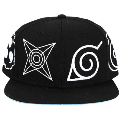 Naruto - Konoha Village Clan Symbols Snapback Hat (Black, Flat Bill) - Bioworld