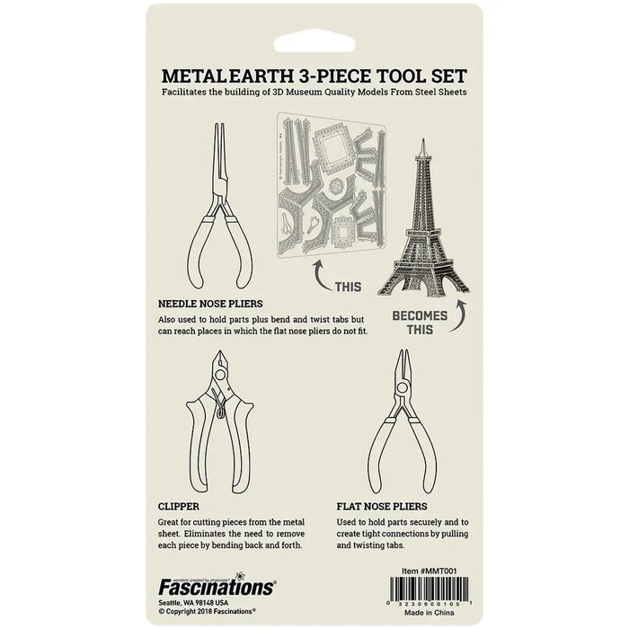 Needle Nose Pliers, Flat Nose Pliers & Clippers Tool Kit Set for Model Kits (Medium-Carbon Steel) - Fascinations - Metal Earth Series