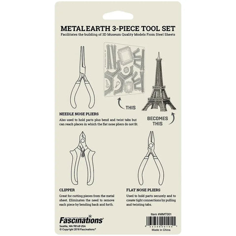 Needle Nose Pliers, Flat Nose Pliers & Clippers Tool Kit Set for Model Kits (Medium-Carbon Steel) - Fascinations - Metal Earth Series