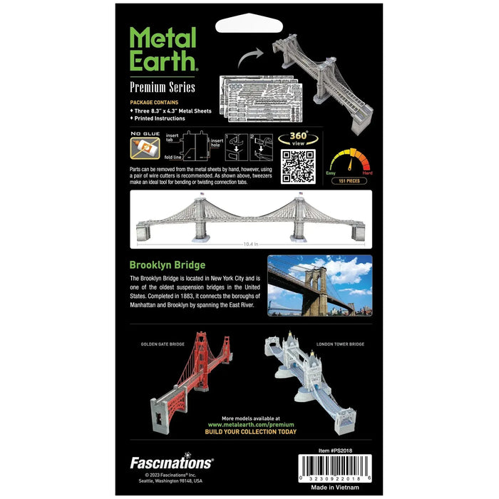 New York - Brooklyn Bridge 3D Figure Model Kit (1:6861 Scale, Steel, Moderate Difficulty) - Fascinations - Metal Earth Premium Series - (2023)
