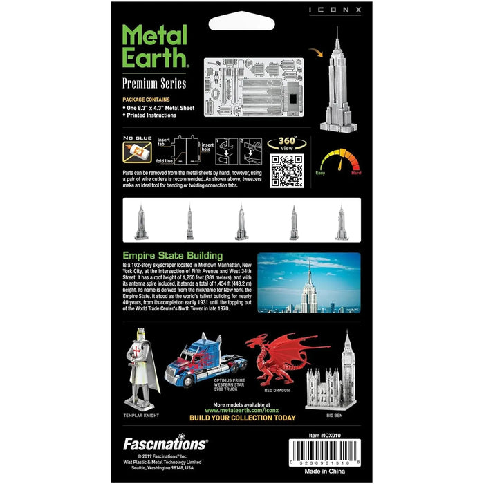 New York - Empire State Building 3D Figure Model Kit (Steel, Moderate Difficulty) - Fascinations - Metal Earth Premium Series - (2021)