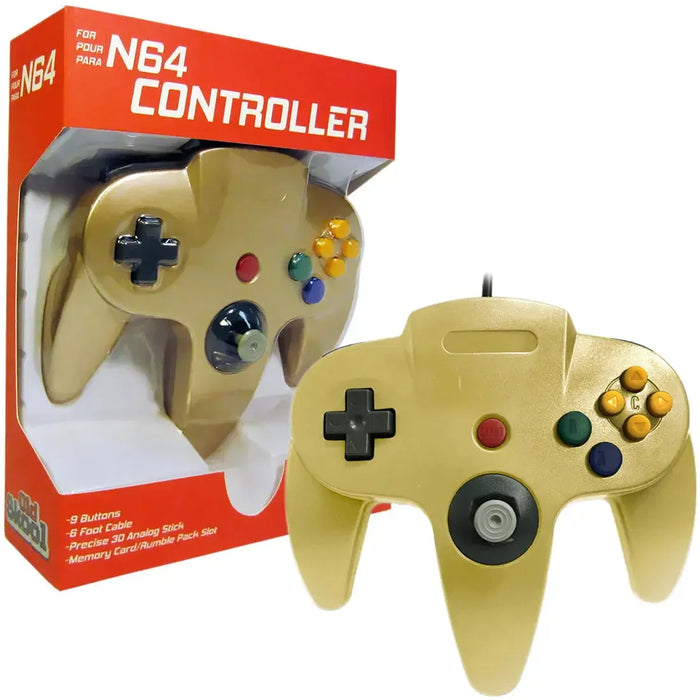 Nintendo 64 - Gold Wired Controller (6' Cable) - Old Skool