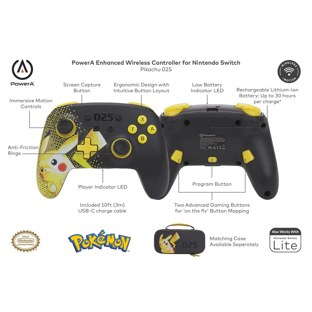 Nintendo Switch Controller (Pikachu 025 Version) - PowerA - Enhanced Wireless Controller