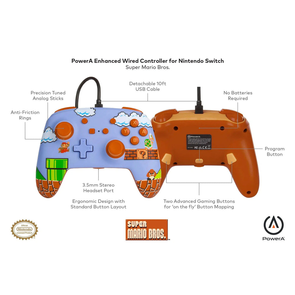 Nintendo Switch Wired Controller (Super Mario Bros. Version) - PowerA - Enhanced Edition