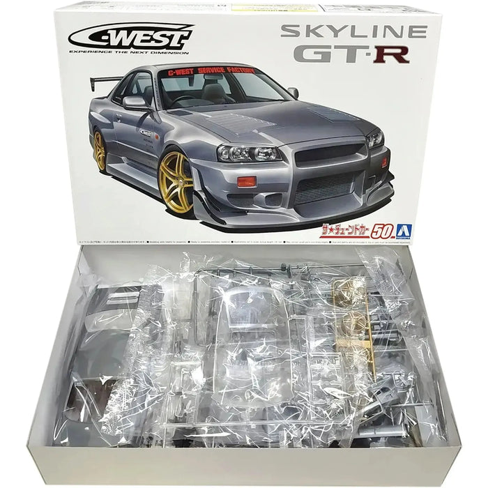 Nissan - C-West BNR34 Skyline GT-R Car Figure Model Kit (1:24 Scale) - Aoshima - The Model Car Series No. 50
