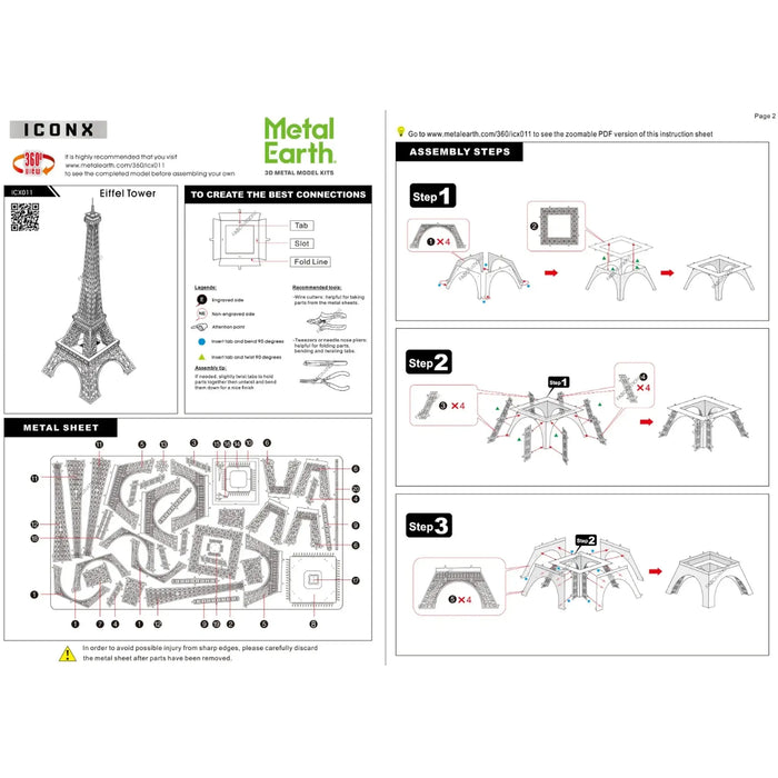 Paris - Eiffel Tower Building 3D Figure Model Kit (Steel, Moderate Difficulty) - Fascinations - Metal Earth Premium Series - (2024)