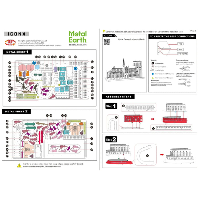 Paris - Notre Dame de Paris Cathedral Building Figure 3D Model Kit (Steel, Hard Difficulty) - Fascinations - Metal Earth Premium Series - (2024)