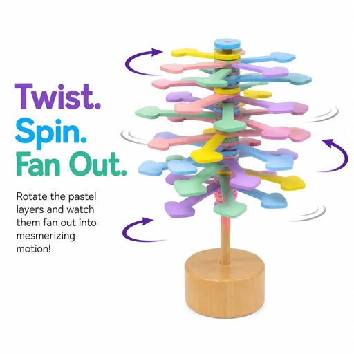 Pastel Colors Lollipop Fidget Spinner Toy - Wonderland Workshop - (Colorful Wooden Spinning Activity Toy with Stand, Hands-On Twist, Spin & Sensory Display Fidget for Kids and Desk Play)