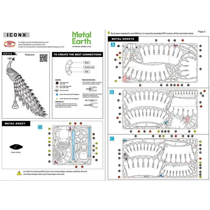 Peacock Figure Model Kit (Steel, Moderate Difficulty) - Fascinations - Metal Earth Premium Series