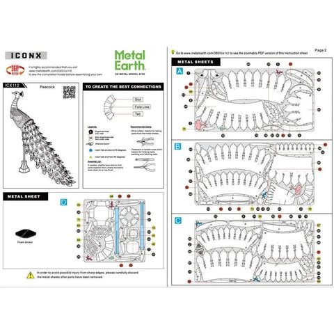 Peacock Figure Model Kit (Steel, Moderate Difficulty) - Fascinations - Metal Earth Premium Series