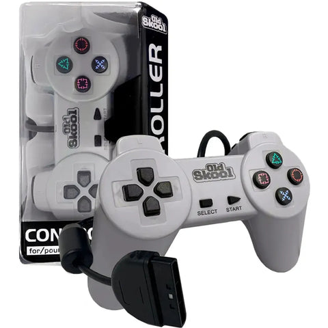 PlayStation 1 - Gray Wired Controller - Old Skool