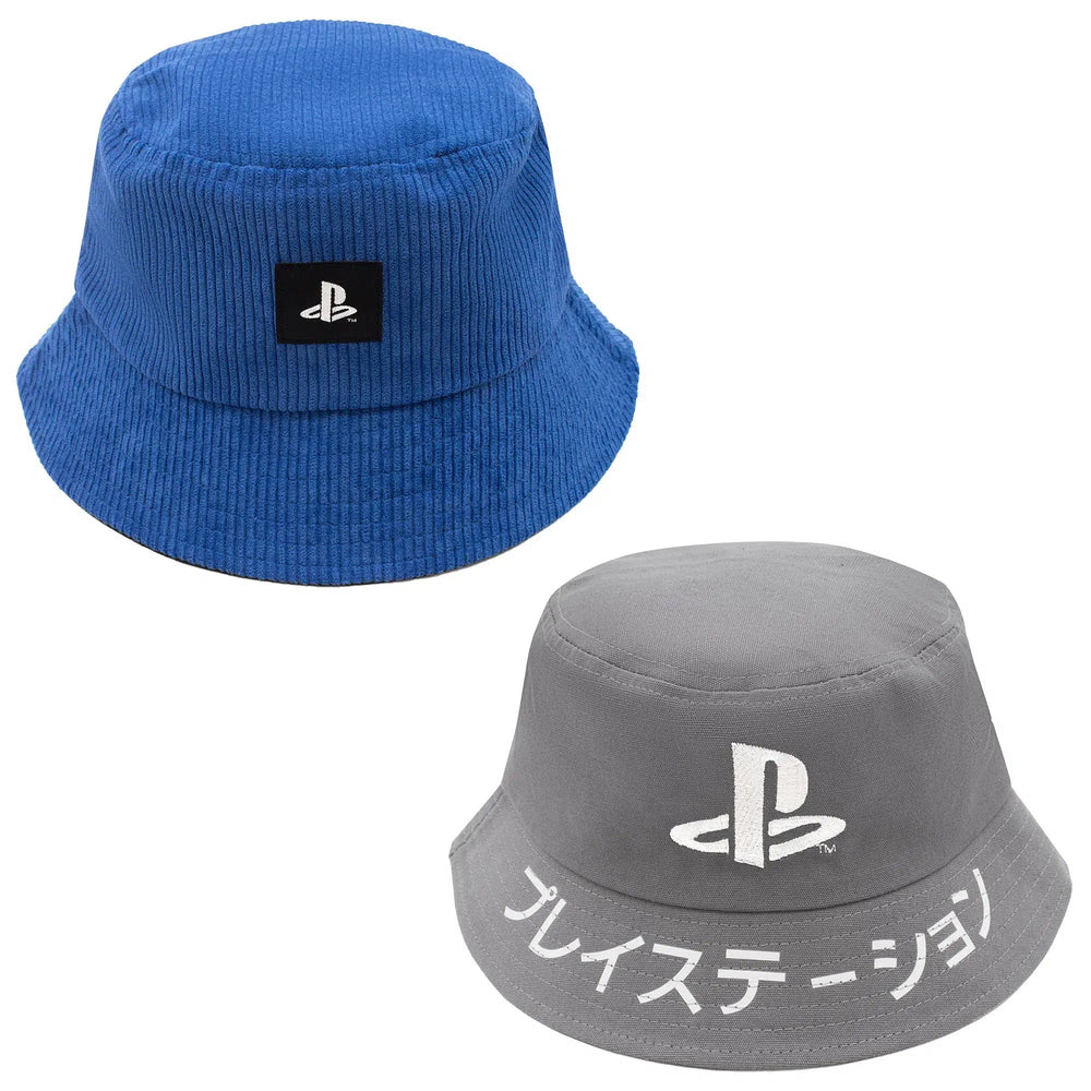 PlayStation - Console Logo Bucket Hats (Blue & Gray, 2-Pack) - Culturefly