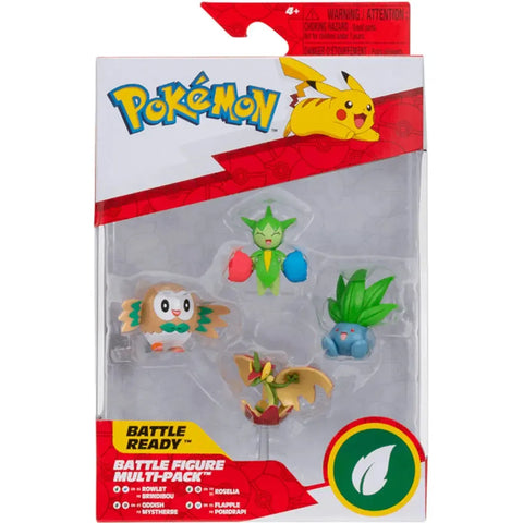 Pokémon - Grass-type Battle Pack Figure Set (Rowlet, Oddish, Roselia & Flapple) - Jazwares - Battle Ready Series