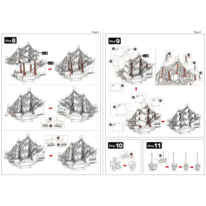 Queen Anne's Revenge Pirate Ship 3D Figure Model Kit (Steel, Moderate Difficulty) - Fascinations - Metal Earth Premium Series - (2023)