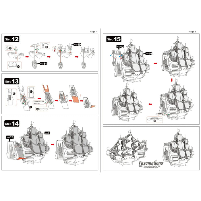 Queen Anne's Revenge Pirate Ship 3D Figure Model Kit (Steel, Moderate Difficulty) - Fascinations - Metal Earth Premium Series - (2023)