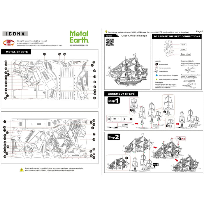 Queen Anne's Revenge Pirate Ship 3D Figure Model Kit (Steel, Moderate Difficulty) - Fascinations - Metal Earth Premium Series - (2023)