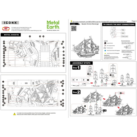 Queen Anne's Revenge Pirate Ship 3D Figure Model Kit (Steel, Moderate Difficulty) - Fascinations - Metal Earth Premium Series - (2023) - Image 9