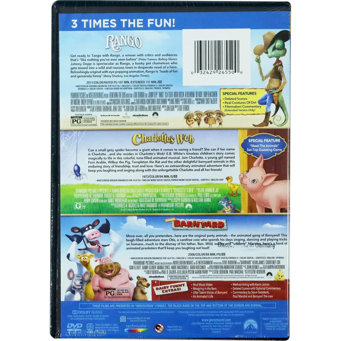 Rango, Charlotte’s Web and Barnyard | Animated Movies | DVD | 3-Movie Collection