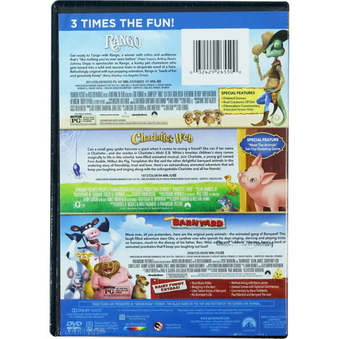 Rango, Charlotte’s Web and Barnyard | Animated Movies | DVD | 3-Movie Collection