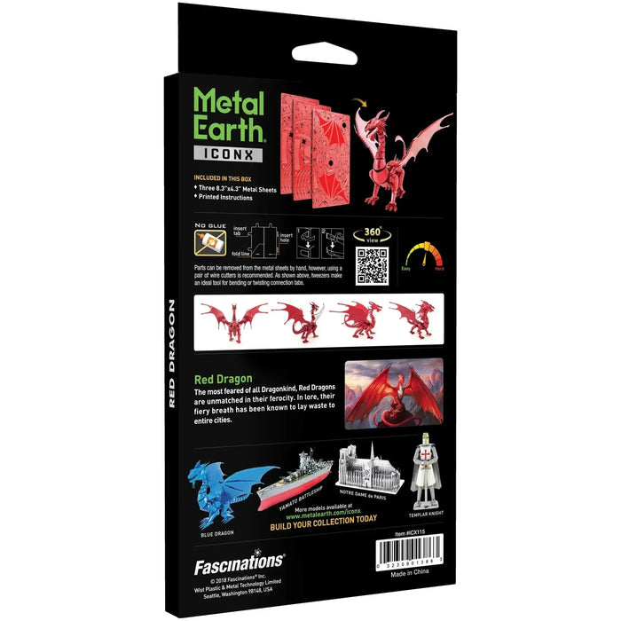 Red Dragon Figure Model Kit (Steel, Hard Difficulty) - Fascinations - Metal Earth Premium Series - (2023)