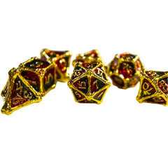 Red & Gold Dragon Bones Dice Set (7 Dice, Polyhedral) - Game Master Dice
