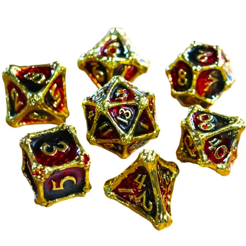 Red & Gold Dragon Bones Dice Set (7 Dice, Polyhedral) - Game Master Dice