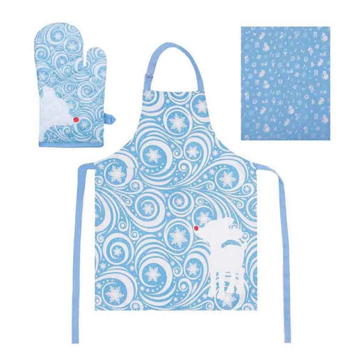 Rudolph The Red-Nosed Reindeer - Christmas Kitchen Set- Bioworld - Apron, Oven Mitt & Dish Towel