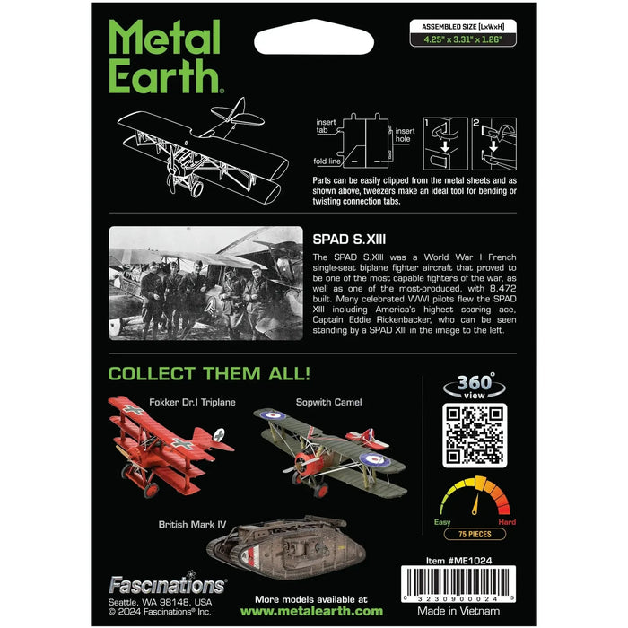 SPAD S.XIII Plane Figure Model Kit (1:58 Scale, Steel, Moderate Difficulty) - Fascinations - Metal Earth Series - (2024)