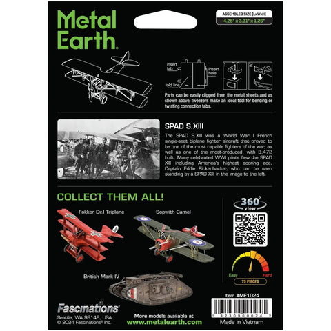 SPAD S.XIII Plane Figure Model Kit (1:58 Scale, Steel, Moderate Difficulty) - Fascinations - Metal Earth Series - (2024) - Image 3